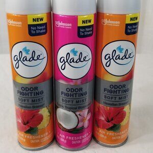 Glade 3 Cans odor fighting soft Mist Air freshener Hawaiian Exotic Tropical